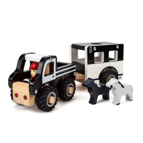 Magni ⎸ Bil med hestetrailer og dyr, i tr med gummihjul, FSC 100%