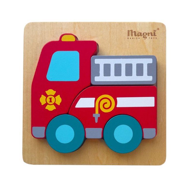 Magni tr�puslespil med brandbil - puslespil til b�rn