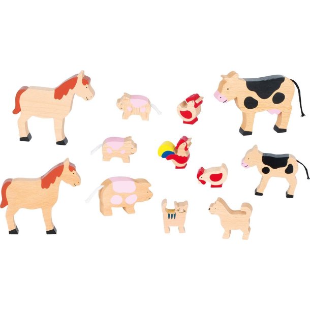 Bondegrdsdyr i tr, 12 stk. dyr -  GOKI