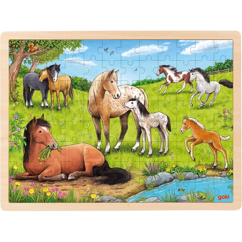 Goki ⎸ Puslespil med heste i tr� - 96 brikker