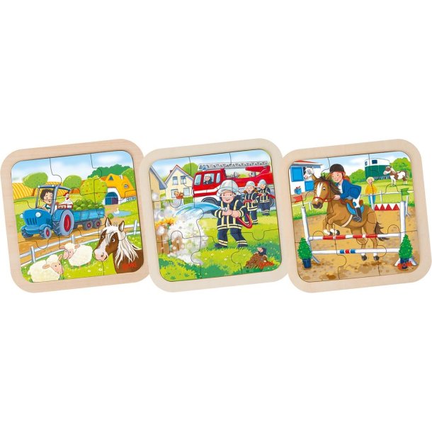 Goki &#9144; Puslespil i tr med 9 brikker - flere varianter