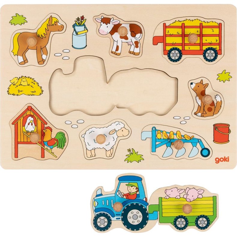 Goki ⎸ Knoppuslespil i tr� - Traktor med vogn 