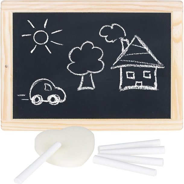 Tavle med kridt og svamp