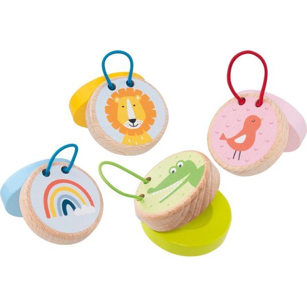 Kastagnetter i tr - dyr og regnbue &#9144; Goki