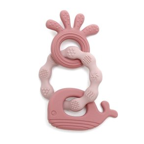Magni ⎸ Biderangle i LFGB silikone med bl�ksprutte og hval, rosa