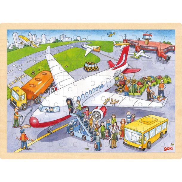 Goki &#9144; Puslespil i tr med lufthavn - 96 brikker 