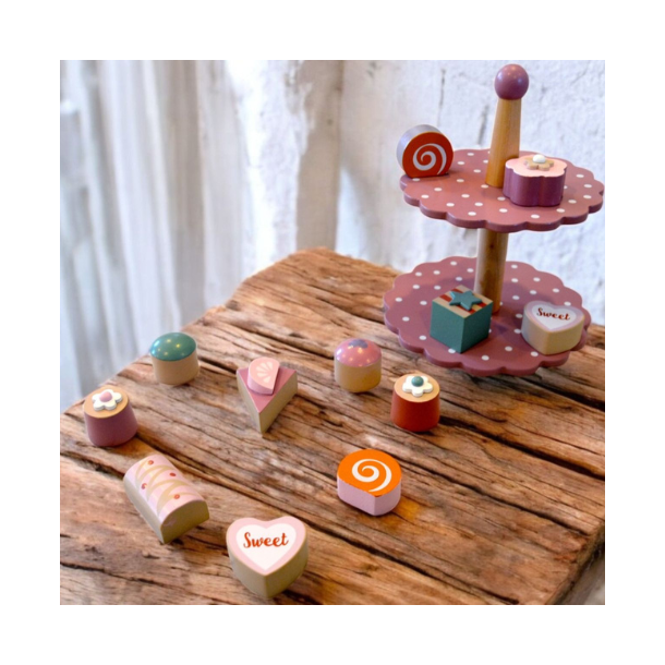 Magni &#9144; Kagefad i tr  med 12 sm kager - Rosa